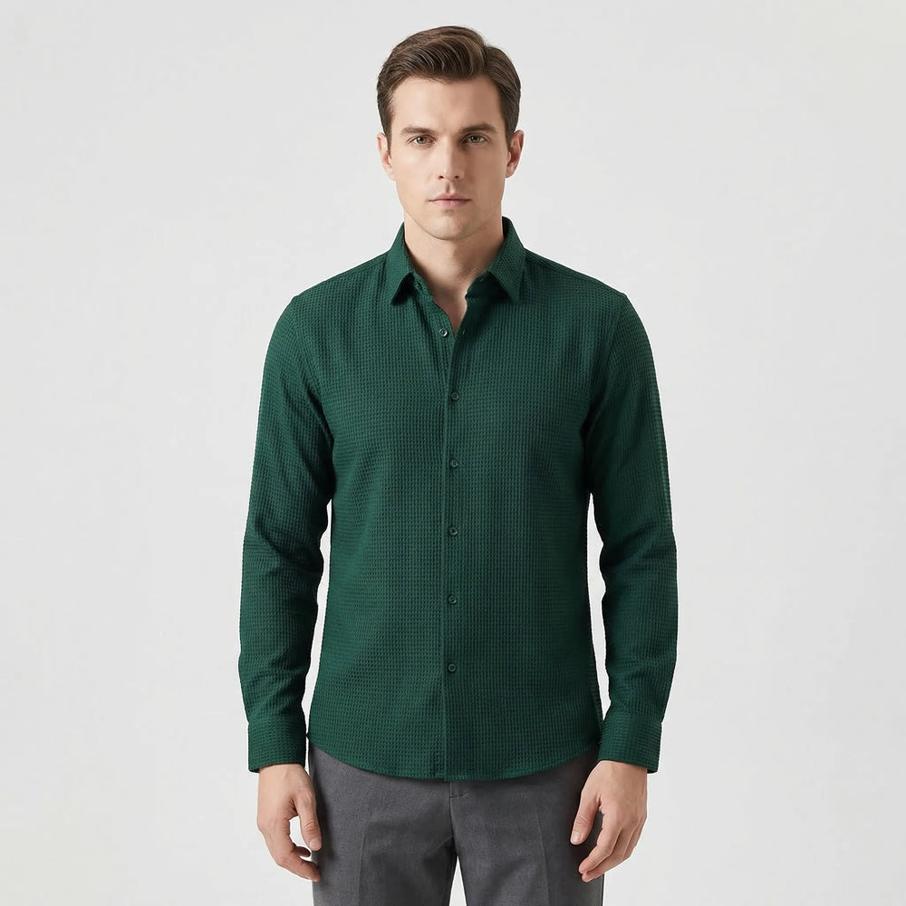 Textured Long-Sleeve Button-Up Shirt - Lester