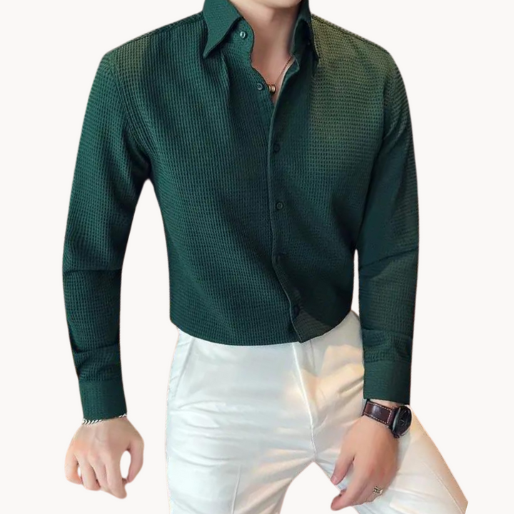 Textured Long-Sleeve Button-Up Shirt - Lester