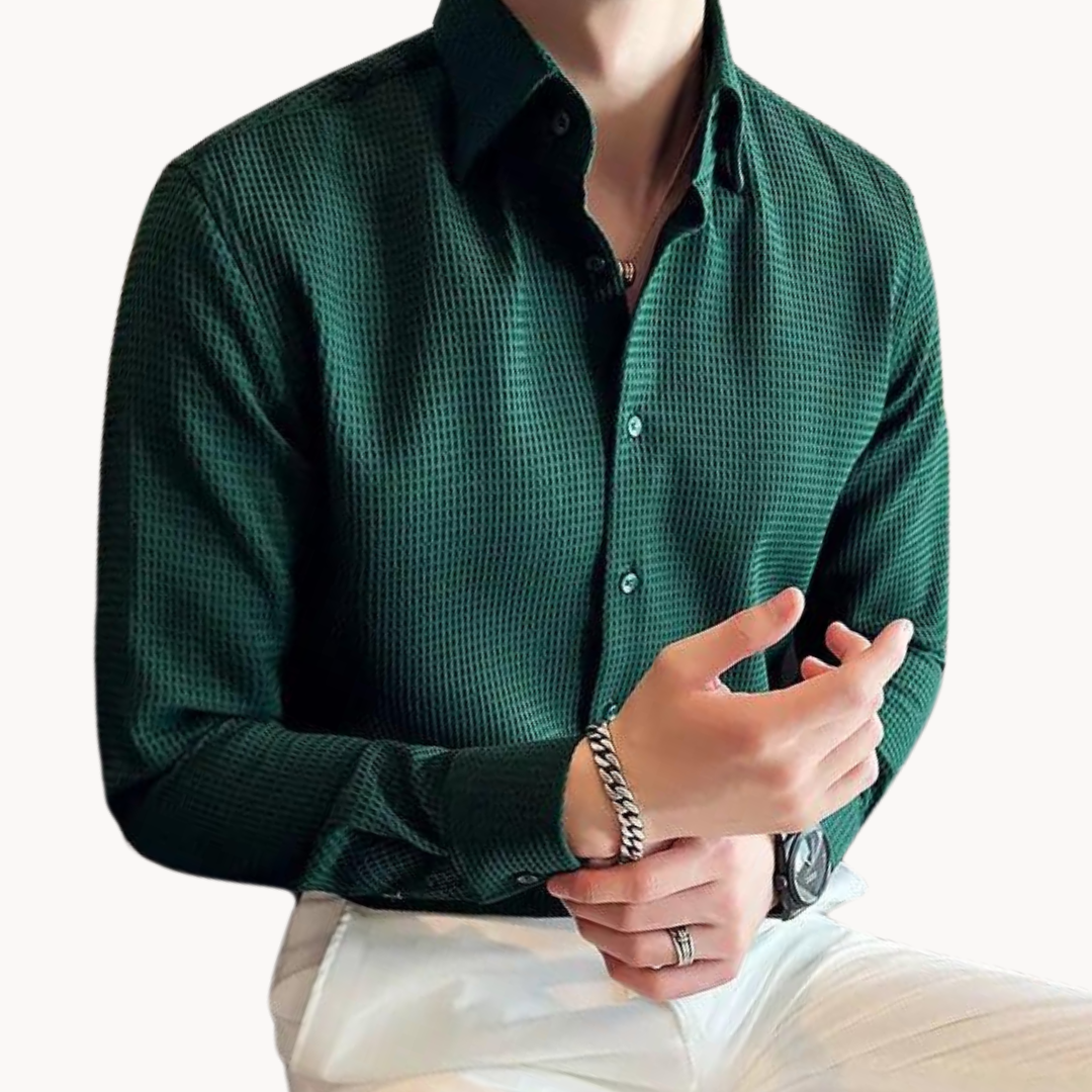 Textured Long-Sleeve Button-Up Shirt - Lester