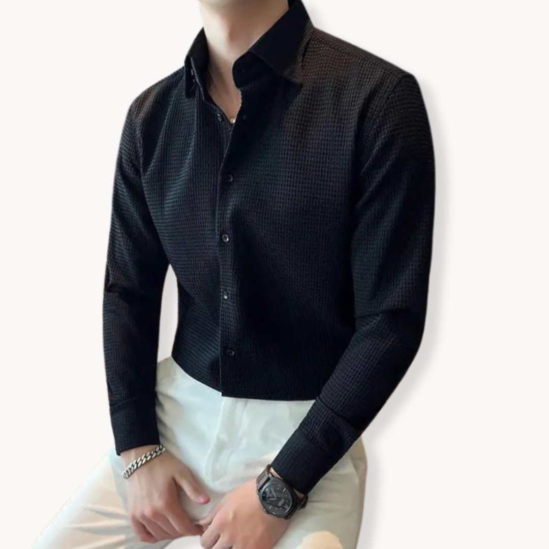 Textured Long-Sleeve Button-Up Shirt - Lester
