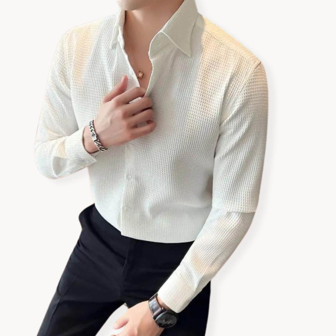 Textured Long-Sleeve Button-Up Shirt - Lester
