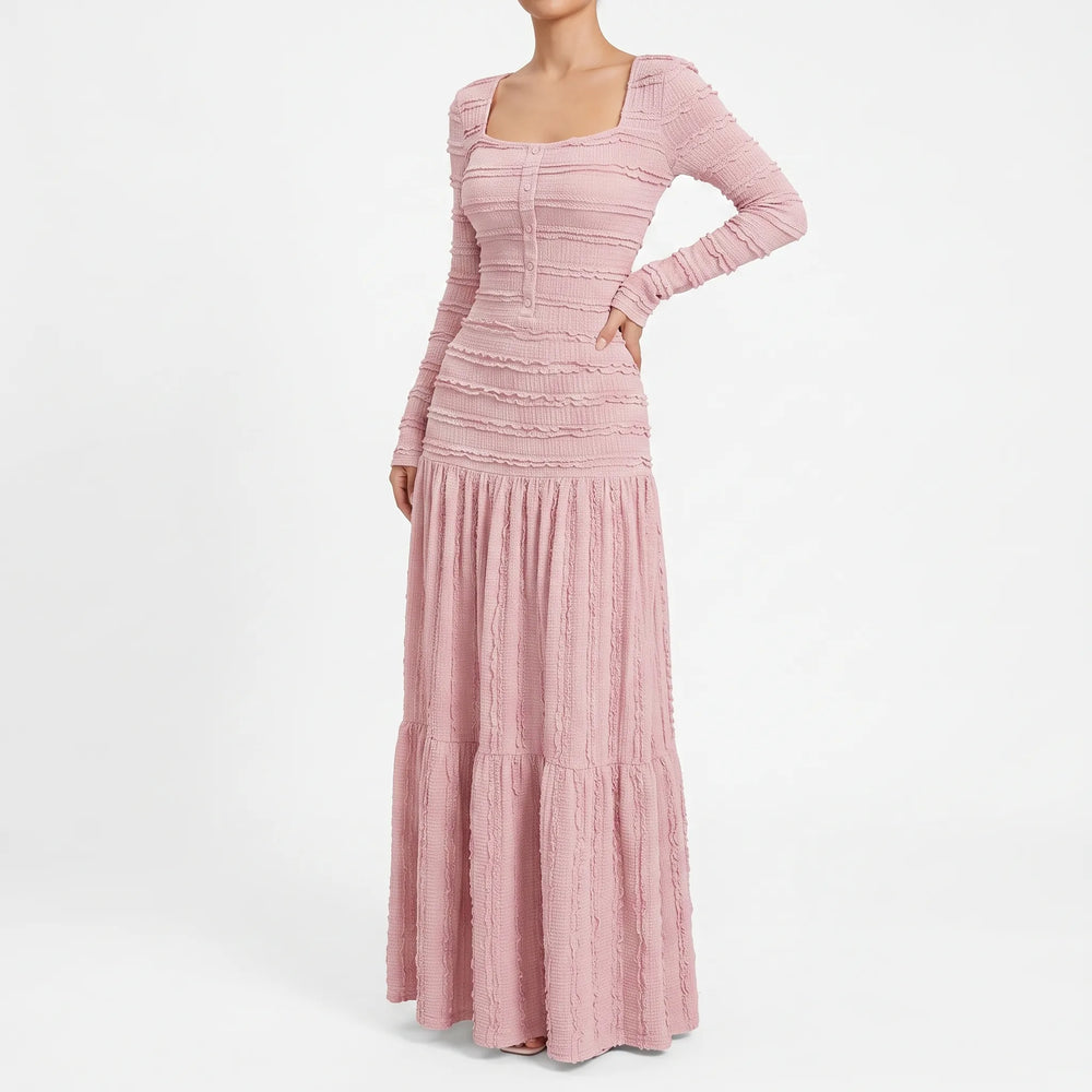Textured Long Sleeve Tiered Maxi Dress - Rachael