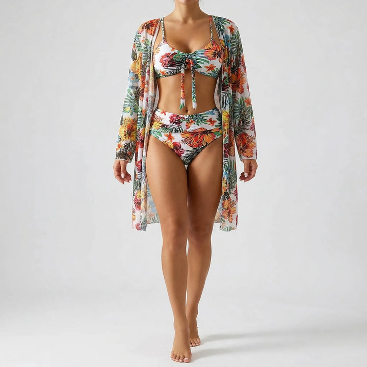 Three-Piece Tropical Floral Bikini Set - Dixie