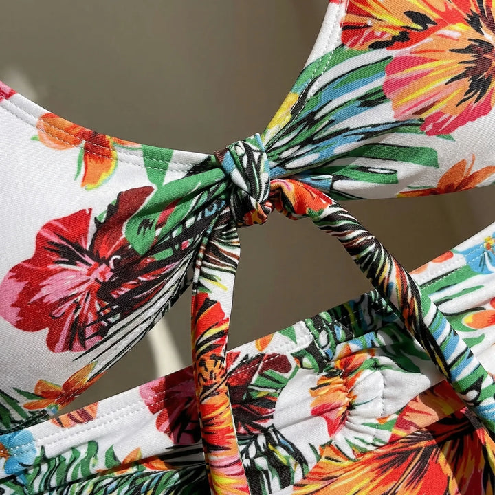 Three-Piece Tropical Floral Bikini Set - Dixie