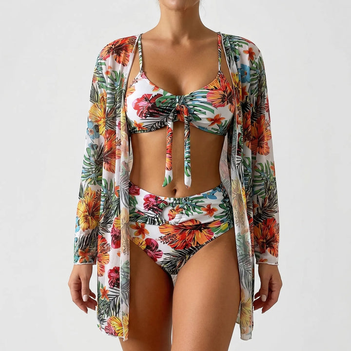 Three-Piece Tropical Floral Bikini Set - Dixie