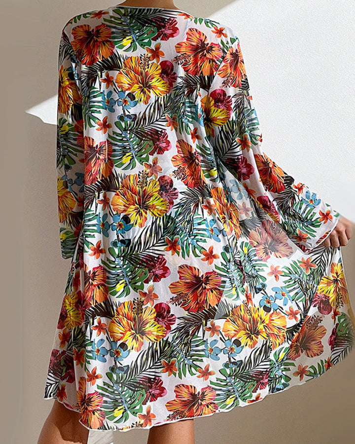 Three-Piece Tropical Floral Bikini Set - Dixie