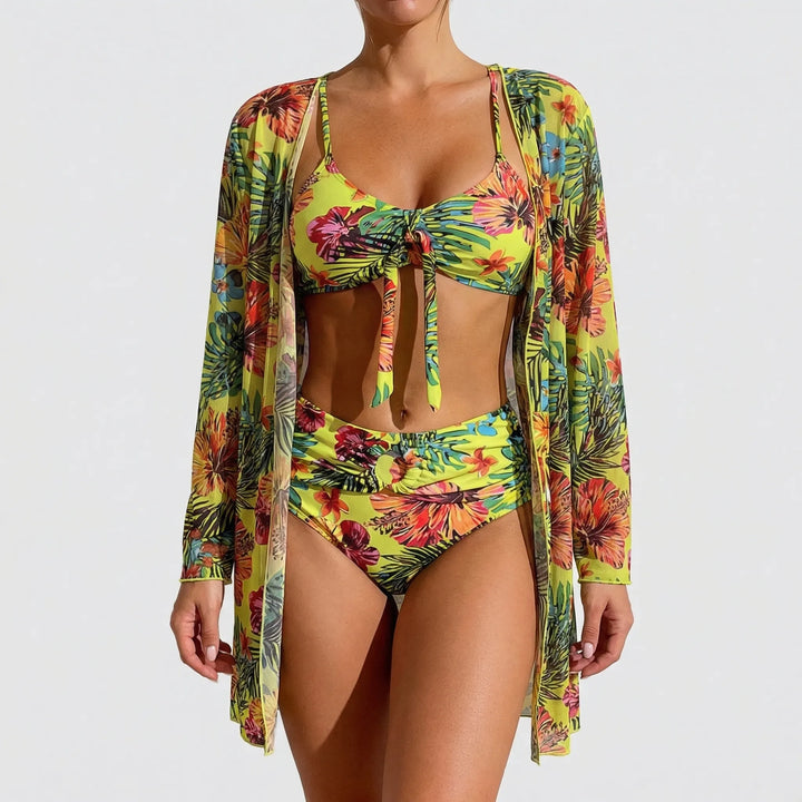 Three-Piece Tropical Floral Bikini Set - Dixie