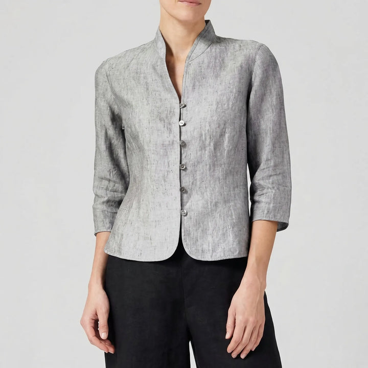 Three-Quarter Sleeve Mandarin Collar Blouse - Jeanette