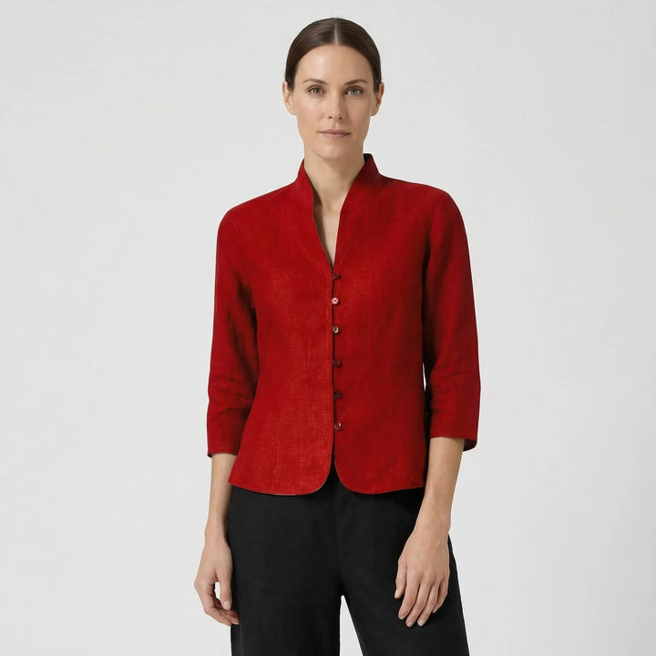 Three-Quarter Sleeve Mandarin Collar Blouse - Jeanette