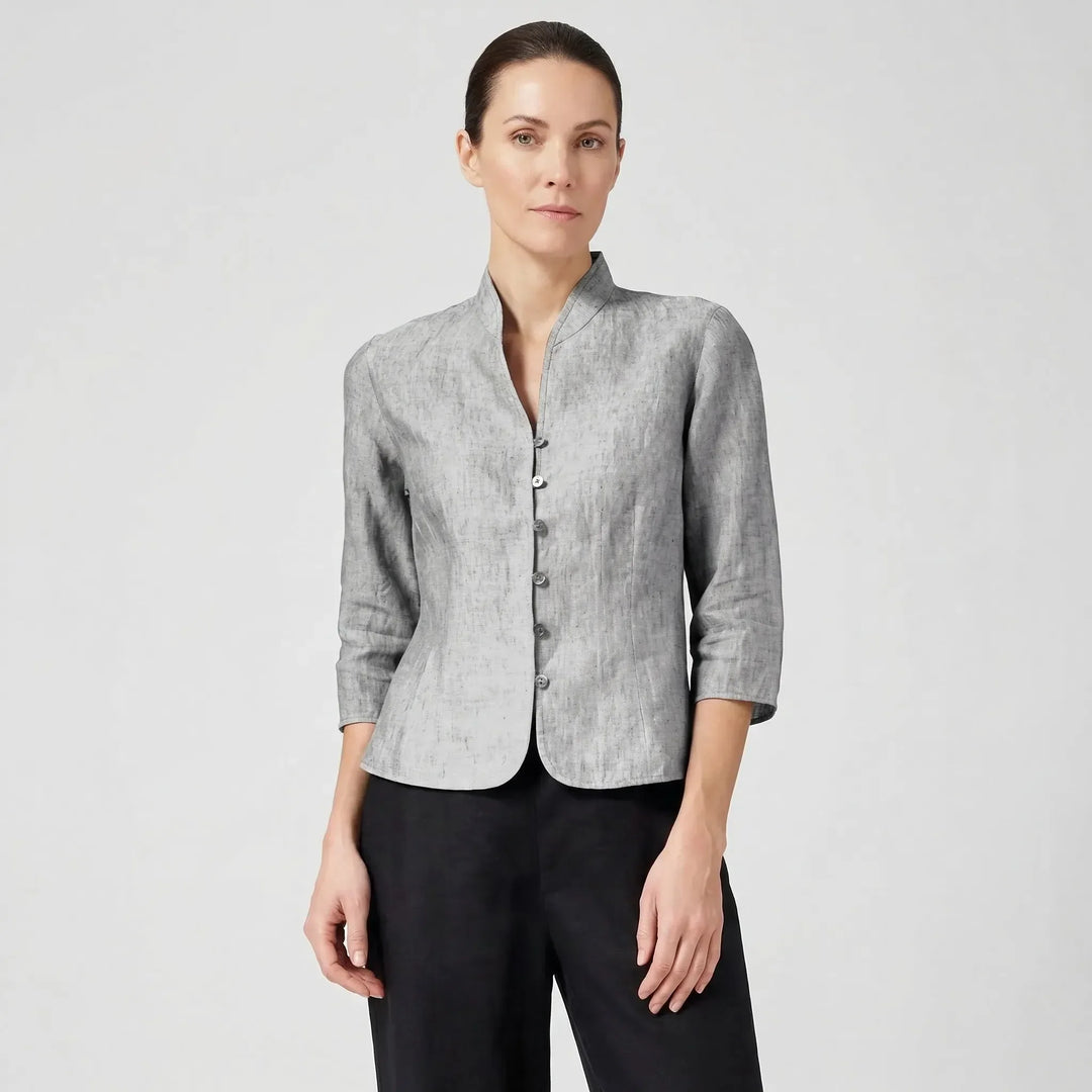 Three-Quarter Sleeve Mandarin Collar Blouse - Jeanette
