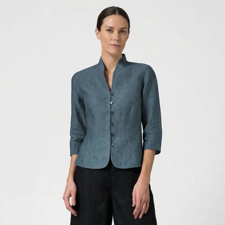 Three-Quarter Sleeve Mandarin Collar Blouse - Jeanette