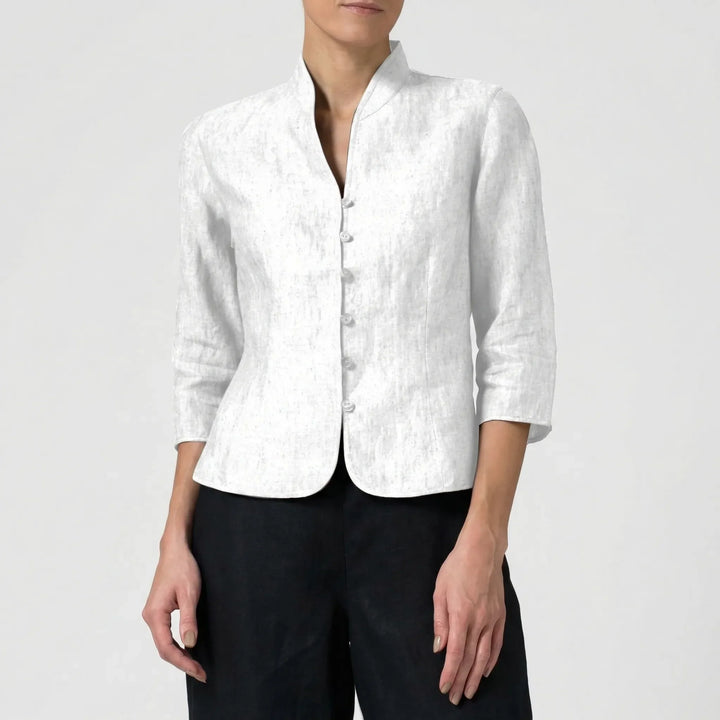 Three-Quarter Sleeve Mandarin Collar Blouse - Jeanette