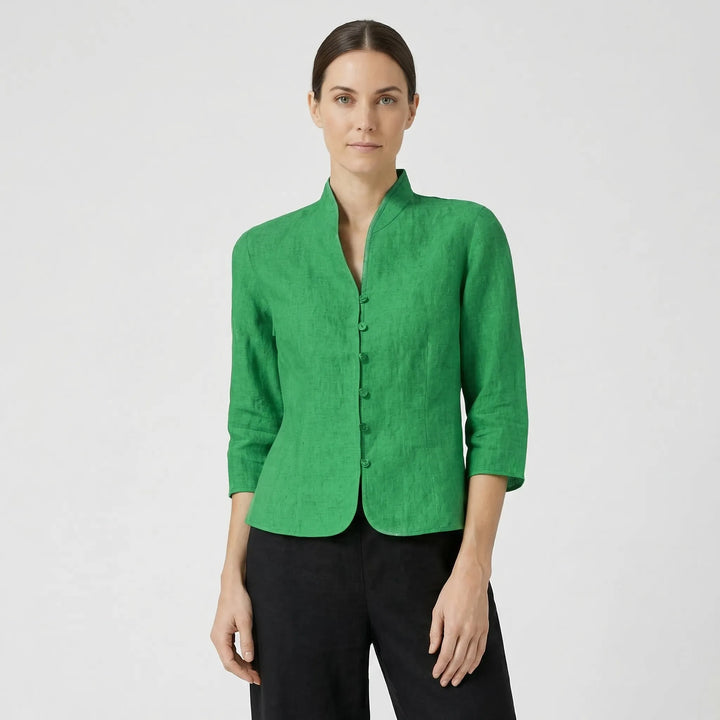 Three-Quarter Sleeve Mandarin Collar Blouse - Jeanette