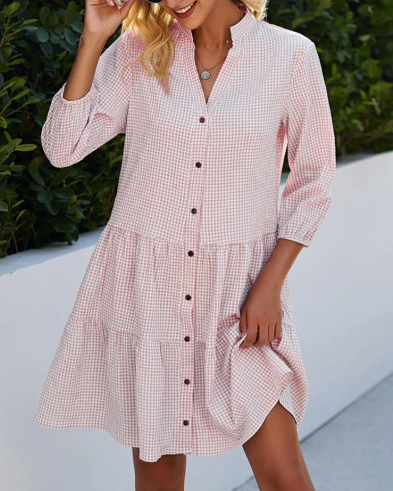 Tiered Ruffle-Hem Shirt Dress - Shelley