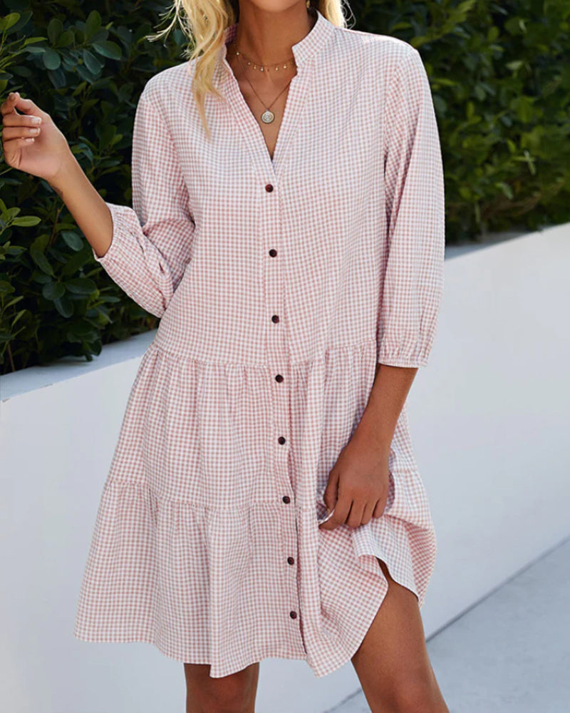Tiered Ruffle-Hem Shirt Dress - Shelley