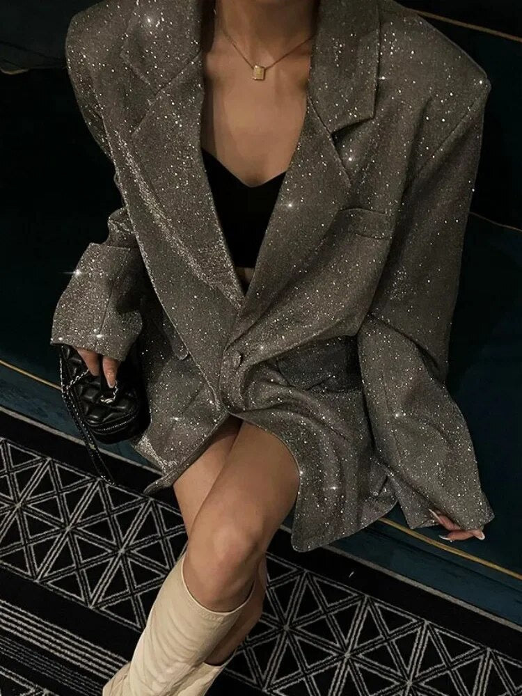 Sprankelende Pailletten Blazer - Celeste