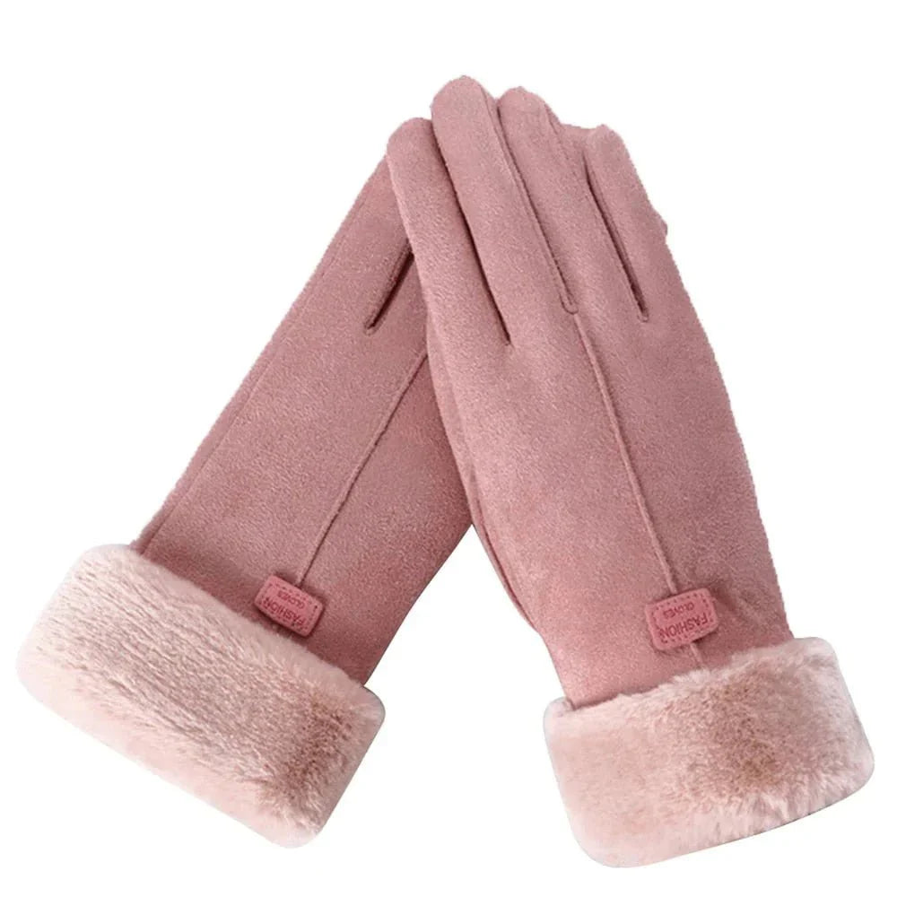 Touchscreen-Compatible Winter Gloves With Plush Trim - Debra
