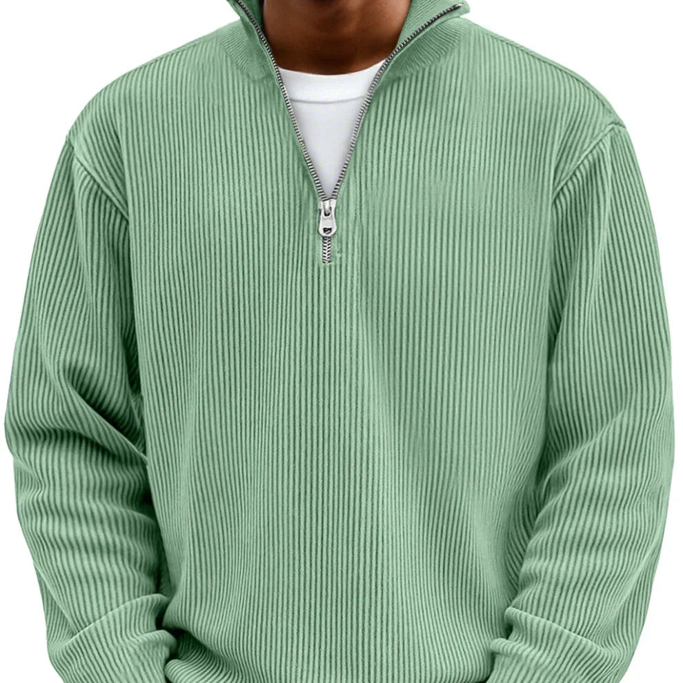 Men's Sweater | Ribbed Half-Zip Long Sleeve Pullover 8