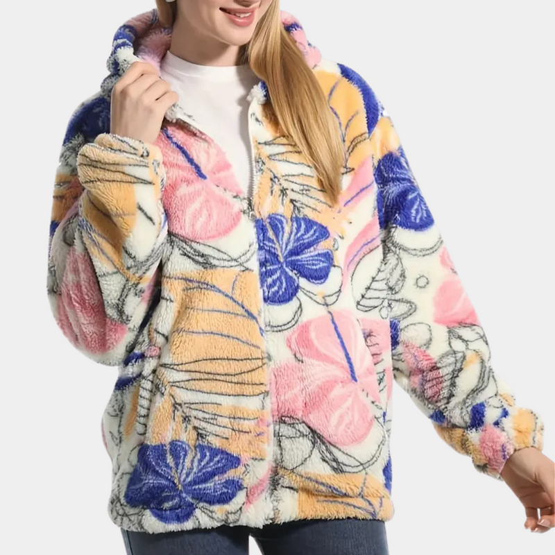 Warme Damesjas met Capuchon en Bloemenprint - Elira