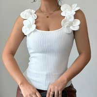 Trendy White Sleeveless Women's Top with Floral Details - Elara