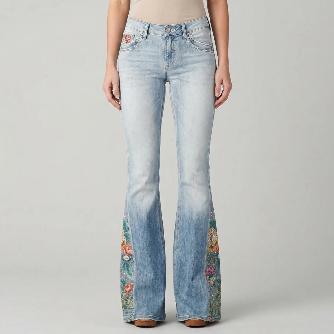 Uitlopende Jeans Met Bloemenprint - Janie