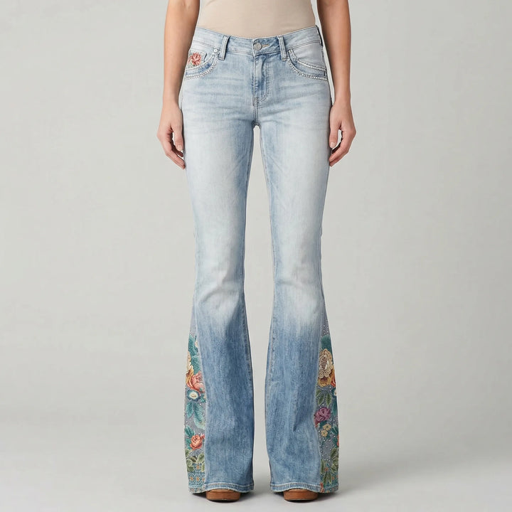 Uitlopende Jeans Met Bloemenprint - Janie