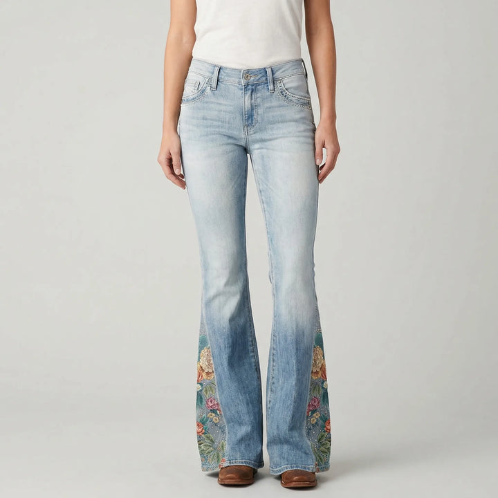 Uitlopende Jeans Met Bloemenprint - Janie