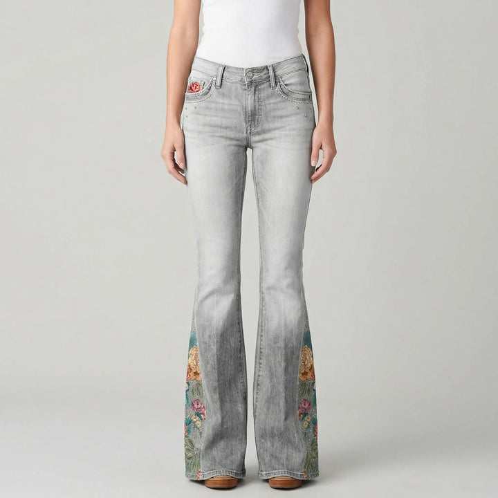 Uitlopende Jeans Met Bloemenprint - Janie