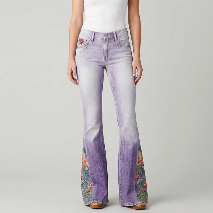 Uitlopende Jeans Met Bloemenprint - Janie