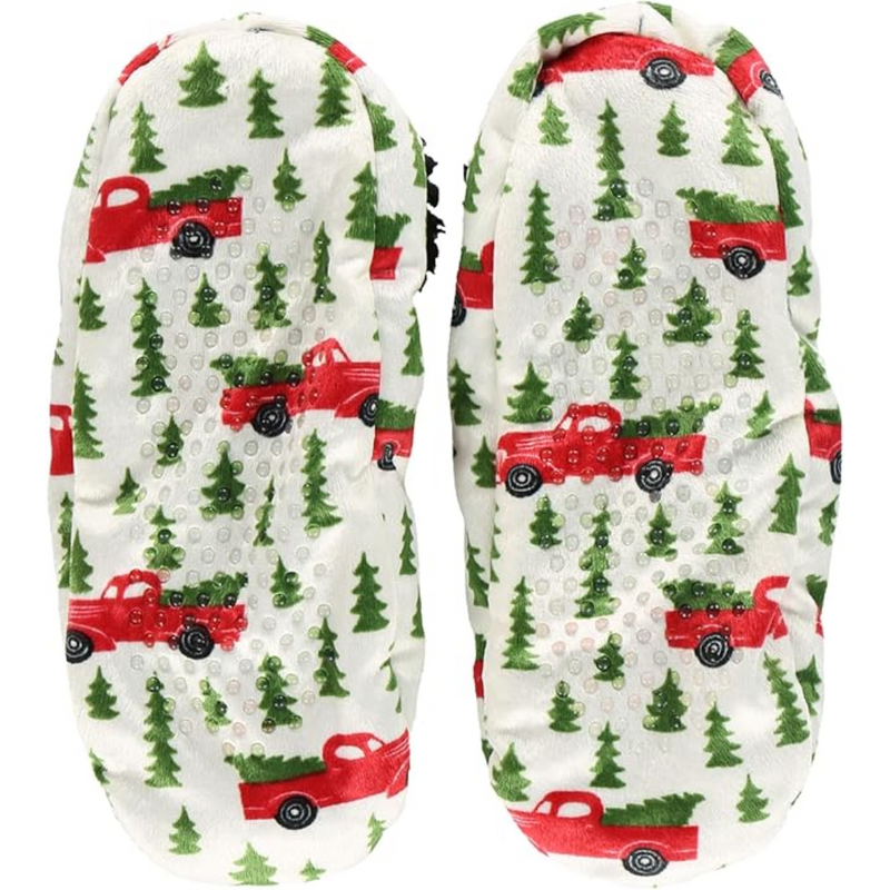 Women’s Fleece Christmas Slipper Socks - HollyWarm