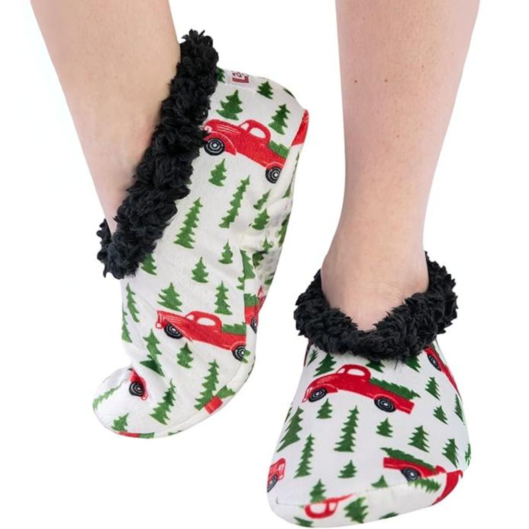 Women’s Fleece Christmas Slipper Socks - HollyWarm