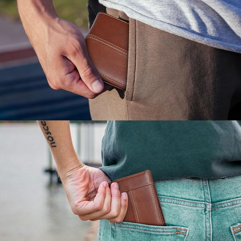 Premium RFID-Blocking Leather Bifold Wallet for Men - SlimArmor