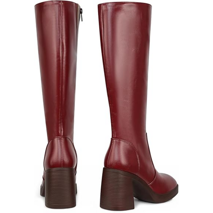 Leather Platform Boots with Block Heel - Ursula
