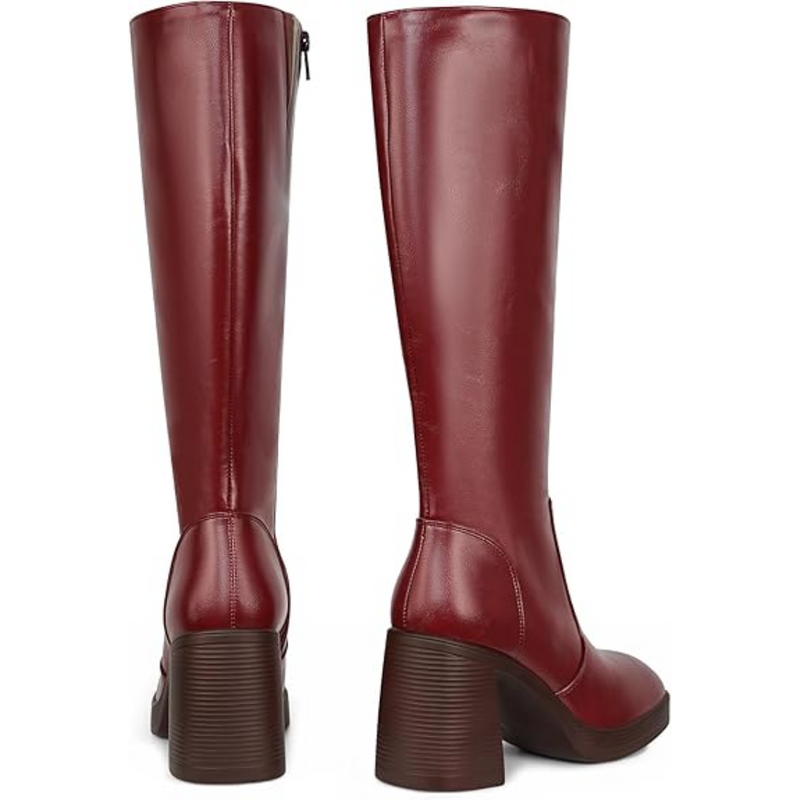 Leather Platform Boots with Block Heel - Ursula