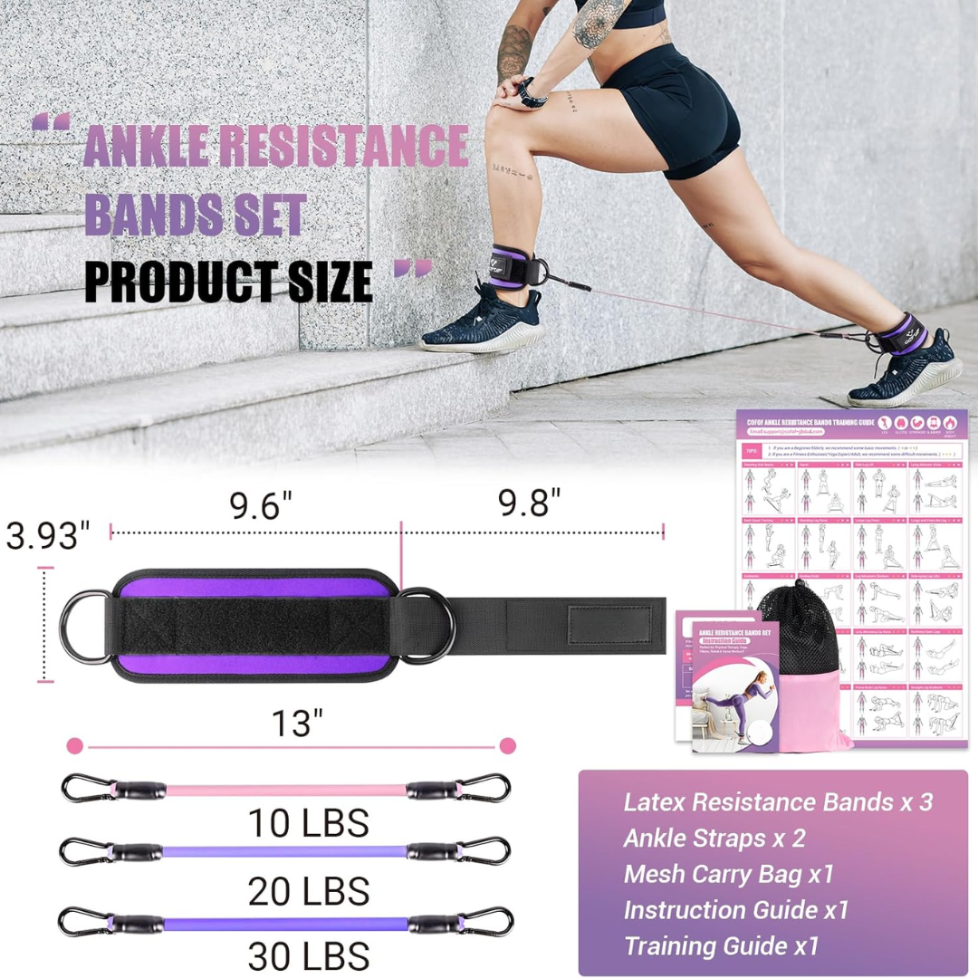 Ankle Resistance Bands with Sleeves – Set for Hip and Glute Exercises
