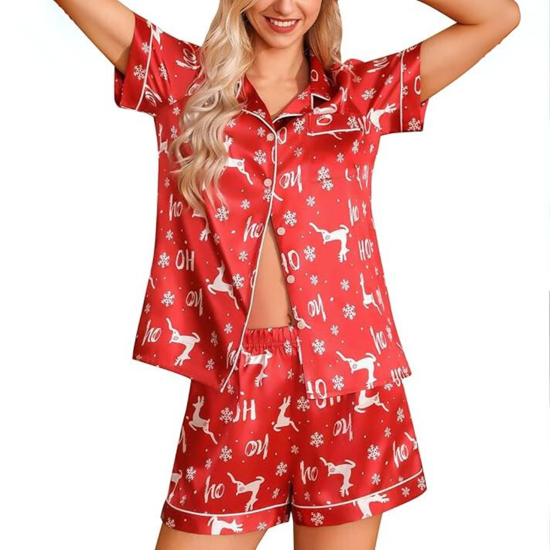Silk Satin Short Christmas Pajama Set - SilkDream