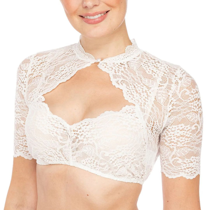 Trendy dirndl blouse with lace & heart neckline for women – Alina