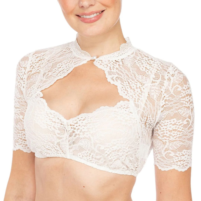 Trendy dirndl blouse with lace & heart neckline for women – Alina