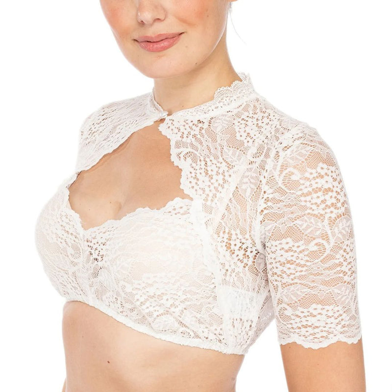 Trendy dirndl blouse with lace & heart neckline for women – Alina