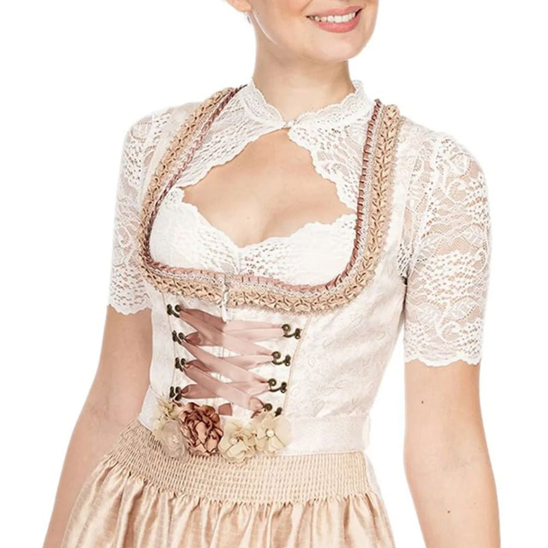 Trendy dirndl blouse with lace & heart neckline for women – Alina