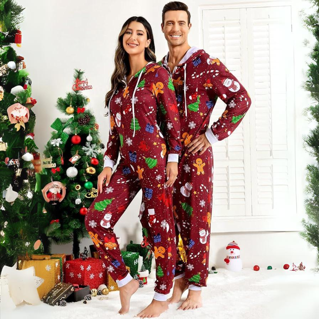 Comfortabele Koppel Kerst Matching Onesie Pyjama's - SnuggleDuo
