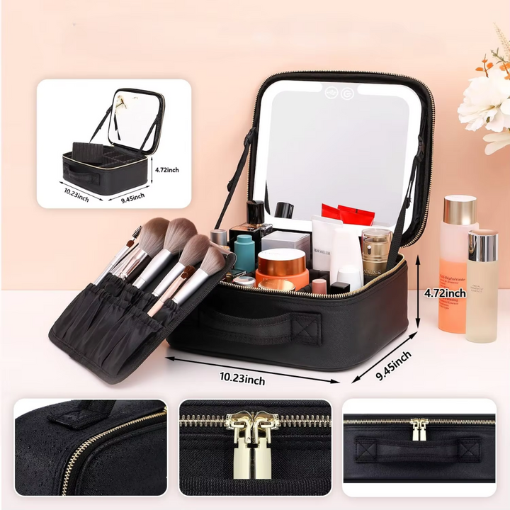 Travel Makeup Organizer with LED Mirror