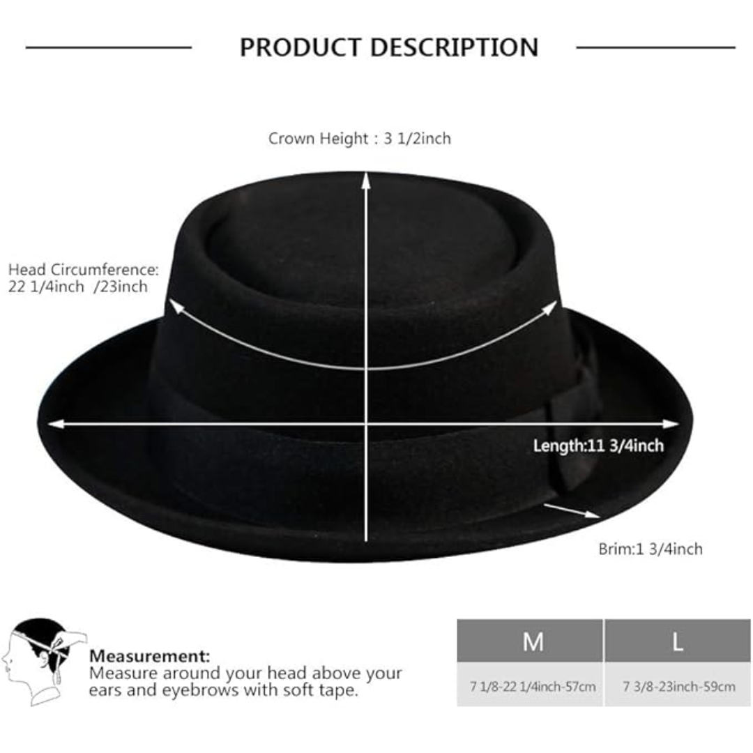 Pork Pie Wool Felt Fedora Hat - Evan