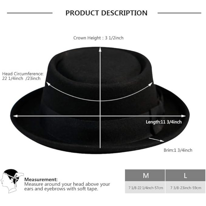 Pork Pie Wool Felt Fedora Hat - Evan