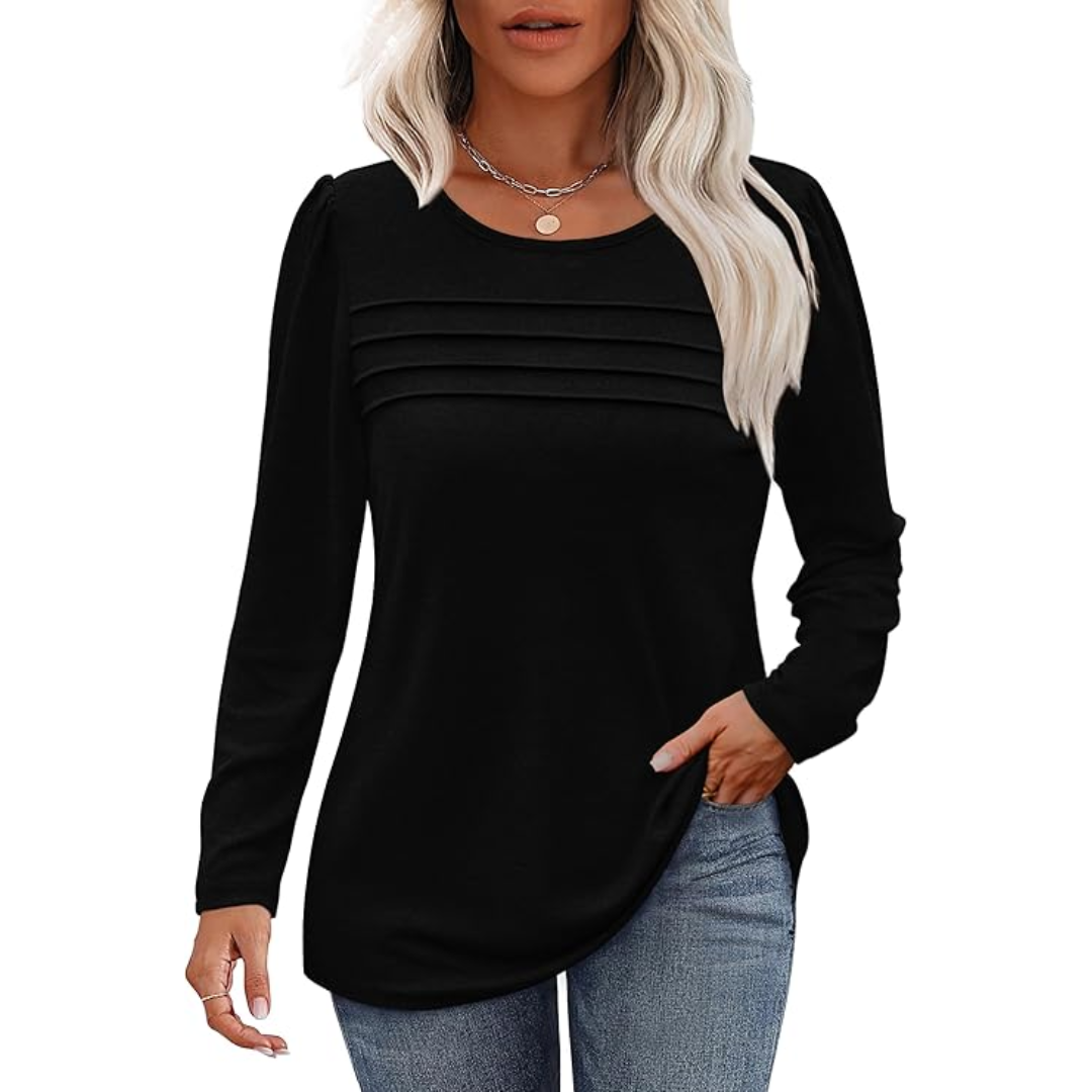 Trendy Pleated Long Sleeve Tunic Top - Sarah