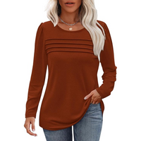 Trendy Pleated Long Sleeve Tunic Top - Sarah