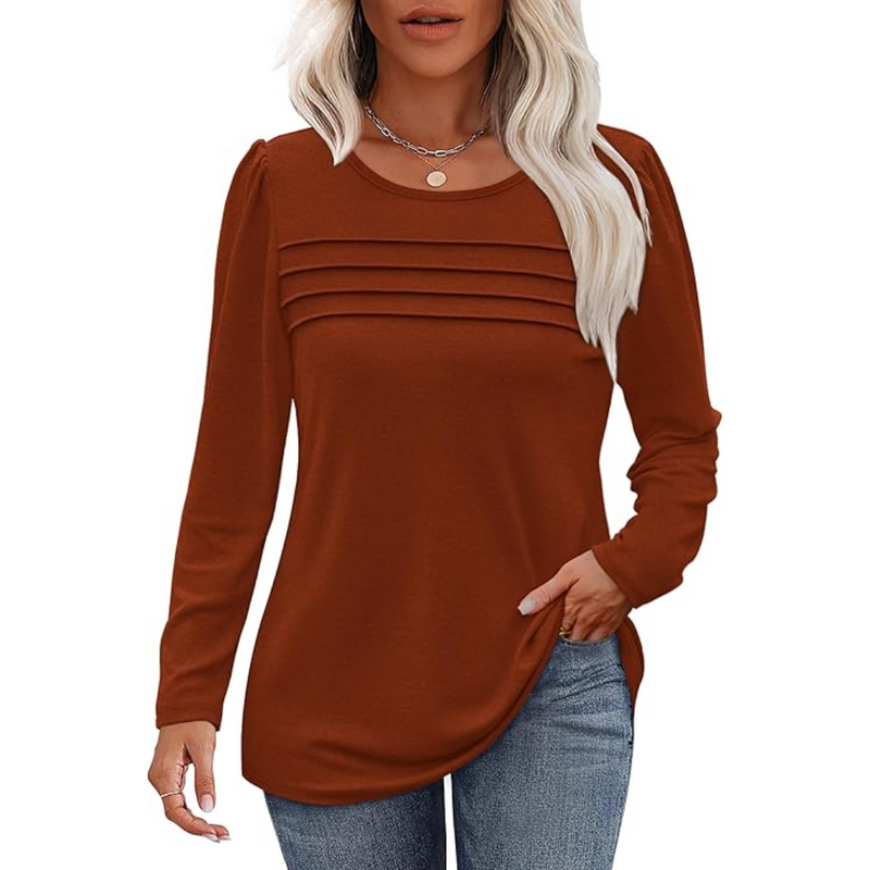 Trendy Pleated Long Sleeve Tunic Top - Sarah
