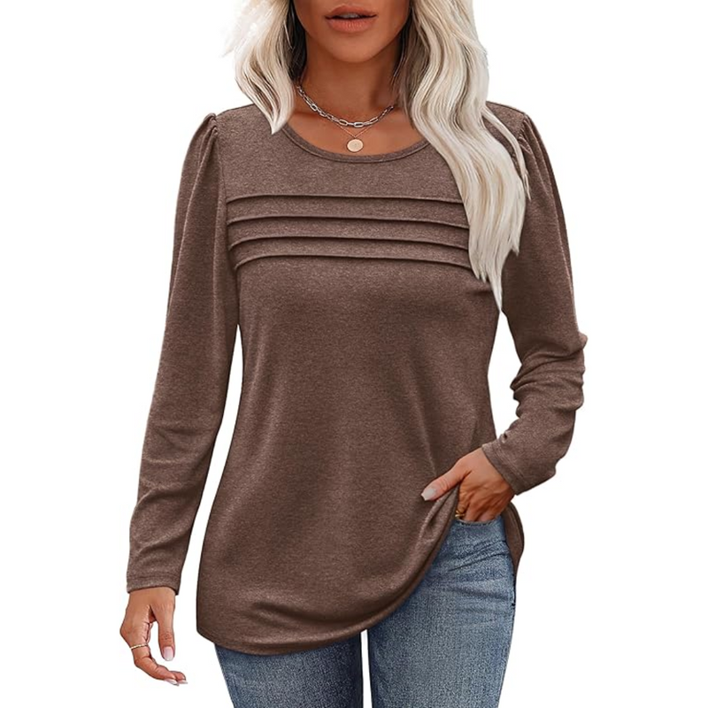 Trendy Pleated Long Sleeve Tunic Top - Sarah