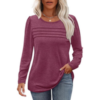 Trendy Pleated Long Sleeve Tunic Top - Sarah