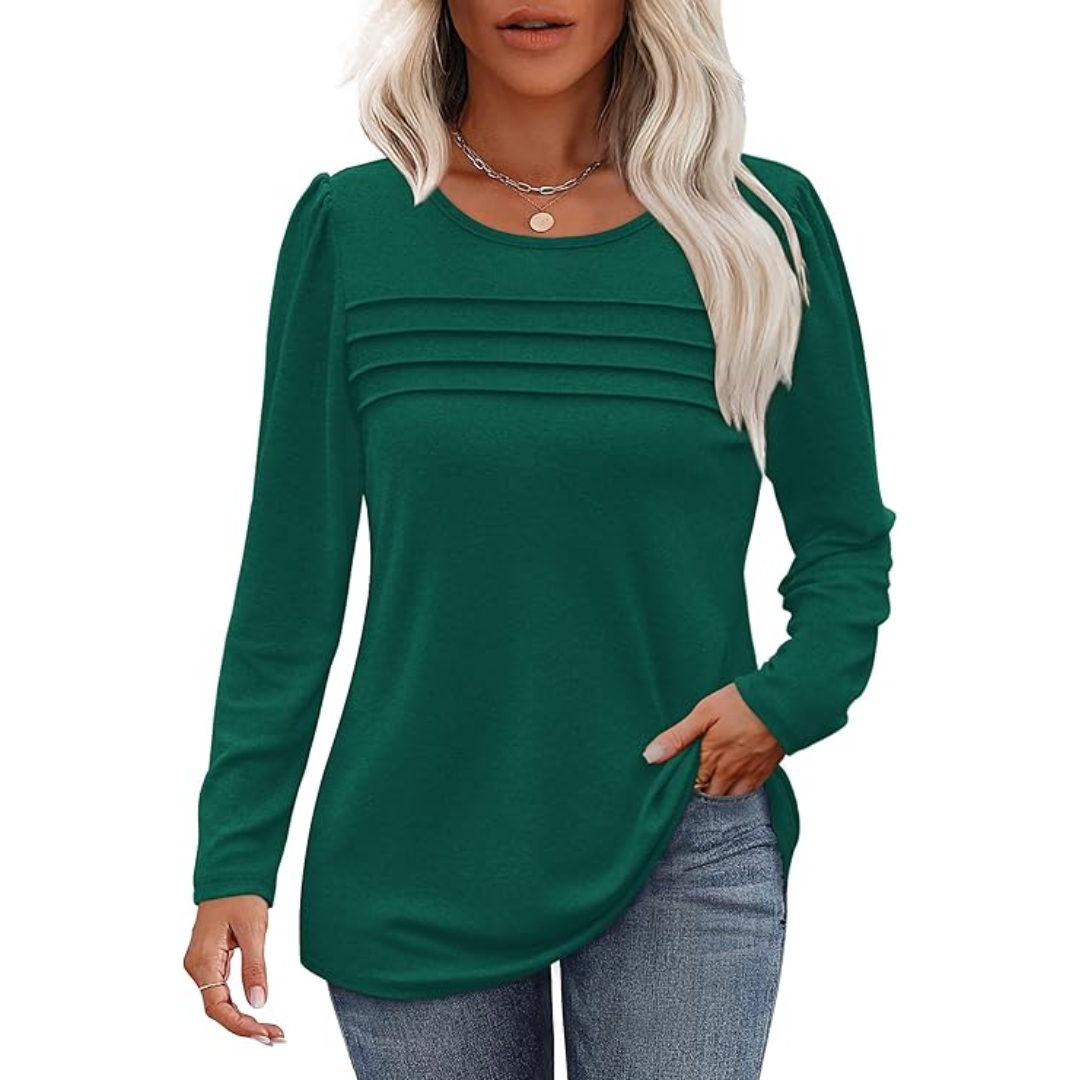 Trendy Pleated Long Sleeve Tunic Top - Sarah